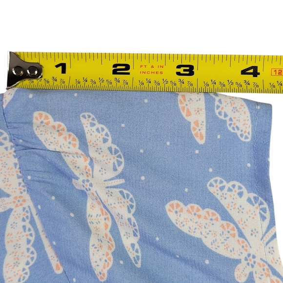 Loft Midi Dress Size 8 Blue Dragonflies Cap Sleeve 12 Inch Slit Back Zip Viscose - Picture 10 of 11